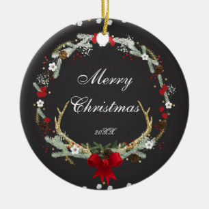 Adorno De Cerámica Navidades rusos Antler Wreath Personalizado de vac
