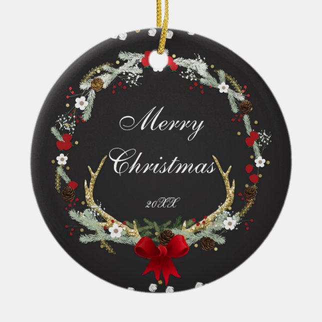 Adorno De Cerámica Navidades rusos Antler Wreath Personalizado de vac (Frente)