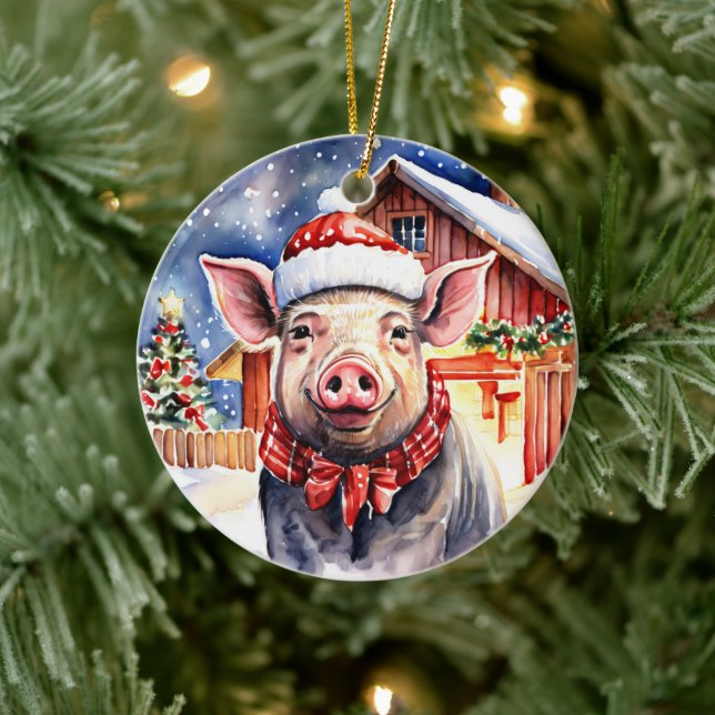 Adorno De Cerámica Navidades rusos de cerdo y granero personalizados (Árbol)