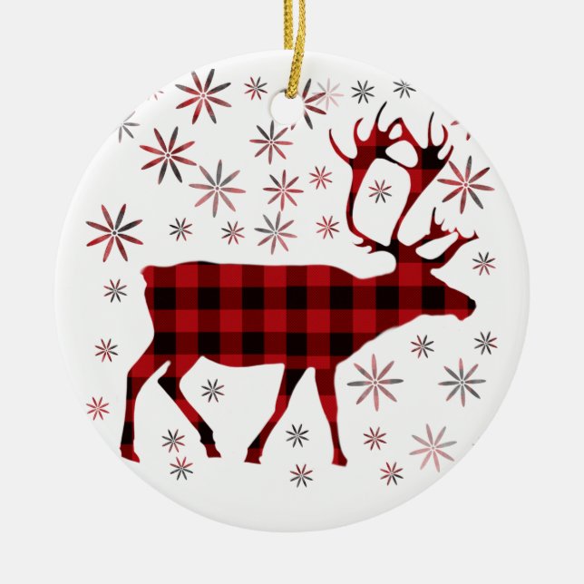 Adorno De Cerámica Navidades rusos Moose ciervo elenco negro plaid (Frente)