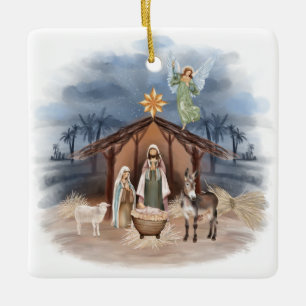 Adorno De Cerámica Navidades rústicos campesinos acuarela natividad