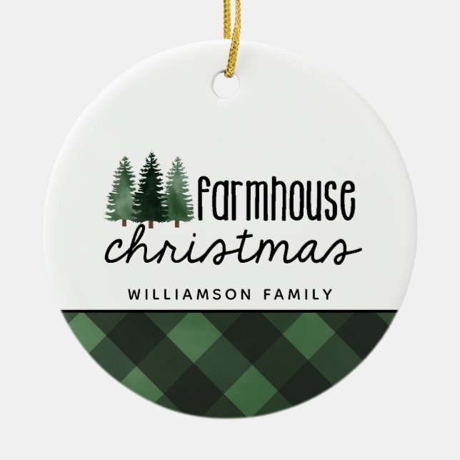 Adorno De Cerámica Navidades rústicos de granjas, foto de Red Plaid C (Frente)