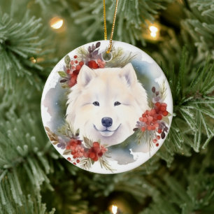 Adorno De Cerámica Navidades Samoys Wreath Festive Pup