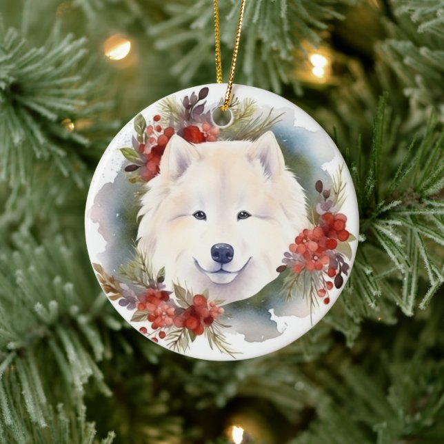 Adorno De Cerámica Navidades Samoys Wreath Festive Pup (Árbol)