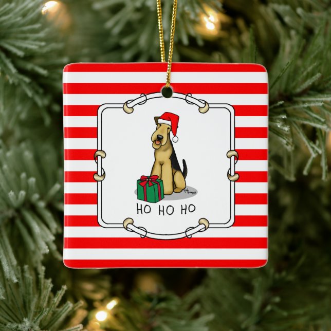 Adorno De Cerámica Navidades Santa Airedale Terrier HO HO Cute (Árbol)