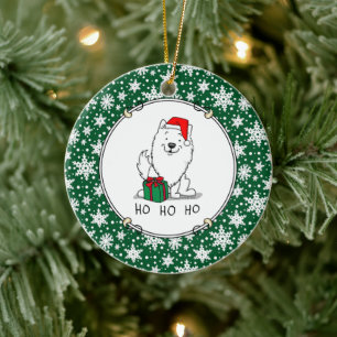 Adorno De Cerámica Navidades Santa American Eskimo Dog HO HO Cute