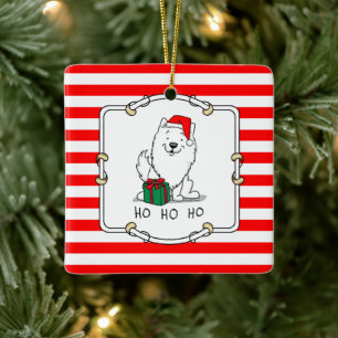 Adorno De Cerámica Navidades Santa American Eskimo Dog HO HO Cute