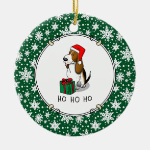 Adorno De Cerámica Navidades Santa Basset Hound (tri color 1) Cute