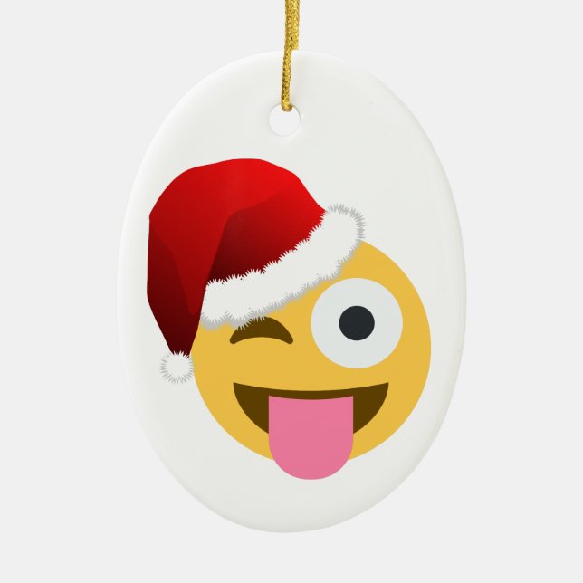 Adorno De Cerámica navidades santa claus emoji guiñada por el ojo (Frente)