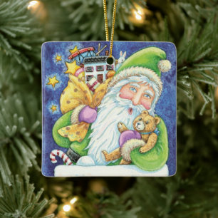 Adorno De Cerámica Navidades, Santa Claus en chimenea con juguetes