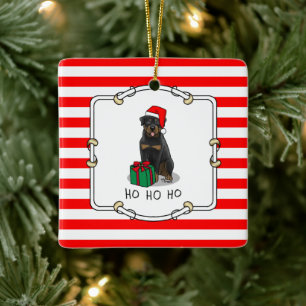 Adorno De Cerámica Navidades Santa Claus Gorra Rottweiler Dog Funny