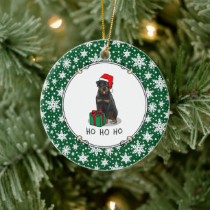 Adorno De Cerámica Navidades Santa Claus Gorra Rottweiler Dog Funny