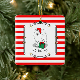 Adorno De Cerámica Navidades Santa Claus Gorra Samoyed Dog Funny