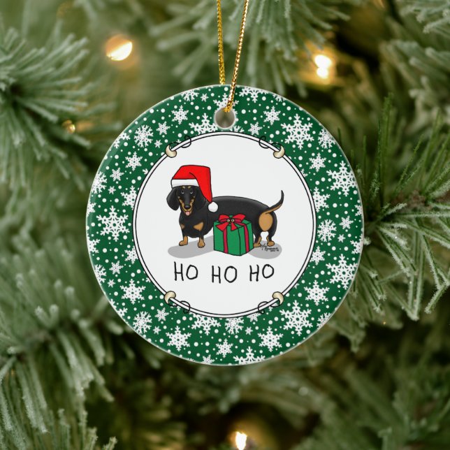 Adorno De Cerámica Navidades Santa Dachshund (S black & tan) Gracioso (Árbol)