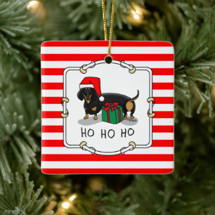 Adorno De Cerámica Navidades Santa Dachshund (S black & tan) Gracioso