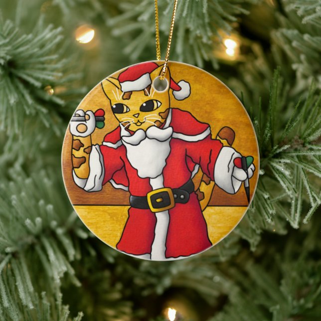 Adorno De Cerámica Navidades Santa Darts Cat (Árbol)