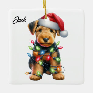 Adorno De Cerámica Navidades Santa de Airedale Terrier Personalizados