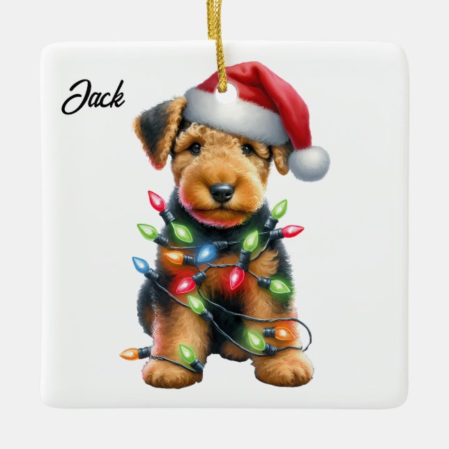 Adorno De Cerámica Navidades Santa de Airedale Terrier Personalizados (Anverso)