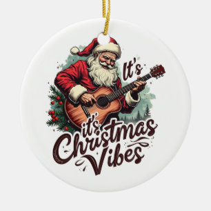 Adorno De Cerámica Navidades Santa Guitar Player - Rockin alrededor