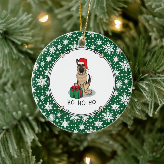 Adorno De Cerámica Navidades Santa Hat German Shepherd Dog Cute (Árbol)