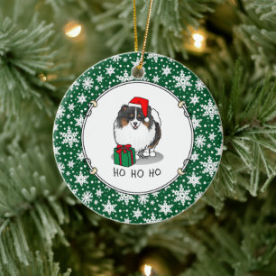 Adorno De Cerámica Navidades Santa Hat Pomeranian (tricolor) Cute