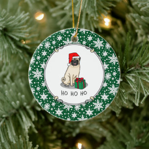 Adorno De Cerámica Navidades Santa Hat Pug Dog (flor claro) Cute