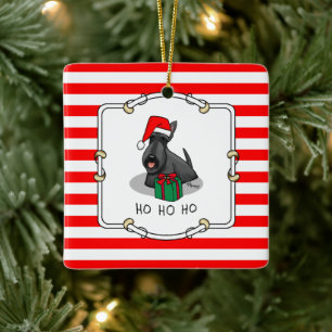 Adorno De Cerámica Navidades Santa Hat Scottish Terrier (negro)