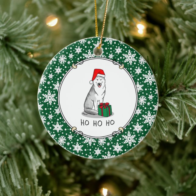Adorno De Cerámica Navidades Santa Hat Siberian Husky (plata) Cute (Árbol)