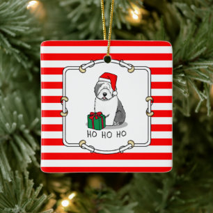 Adorno De Cerámica Navidades Santa Old English Sheepdog (Gris 1) Cute