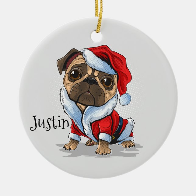 Adorno De Cerámica Navidades Santa Pug (Frente)