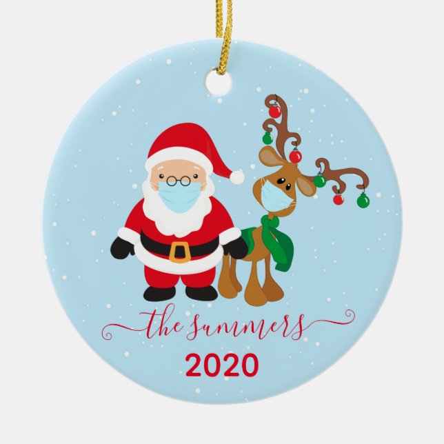 Adorno De Cerámica Navidades Santa Reindeer Calligraphy 2020 Covid (Frente)