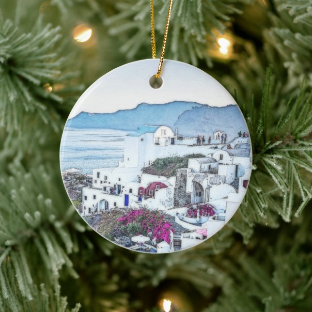 Adorno De Cerámica Navidades Santorini Grecia Turista (Árbol)