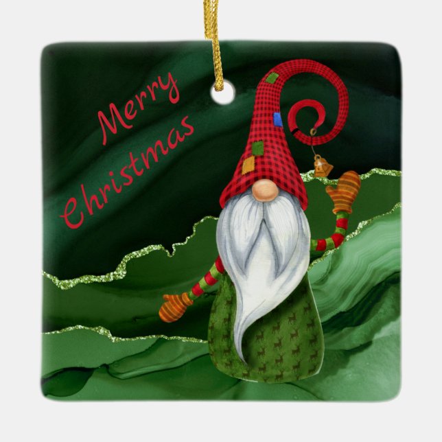 Adorno De Cerámica Navidades se ganan glam rústico rojo y verde gema (Anverso)