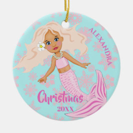 Adorno De Cerámica Navidades se sirenan foto de copos de nieve rosado