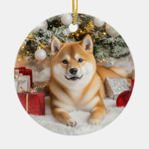 Adorno De Cerámica Navidades Shiba Inu