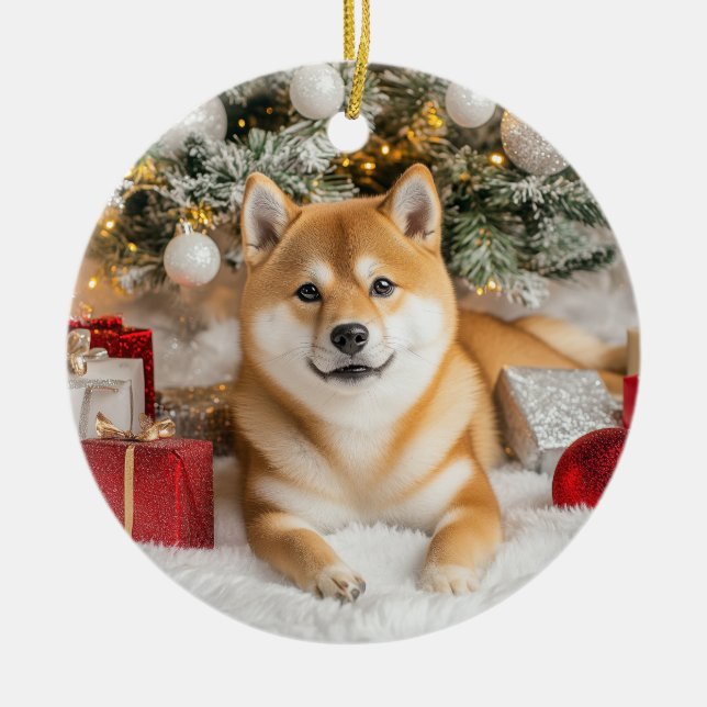 Adorno De Cerámica Navidades Shiba Inu (Frente)