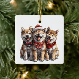 Adorno De Cerámica Navidades Shiba Inu Santa Dogs