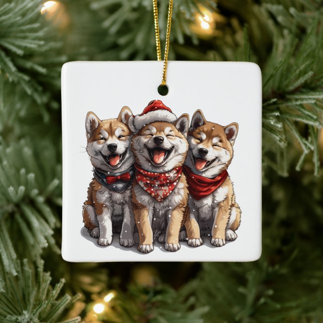 Adorno De Cerámica Navidades Shiba Inu Santa Dogs (Árbol)