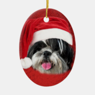Adorno De Cerámica Navidades Shih Tzu