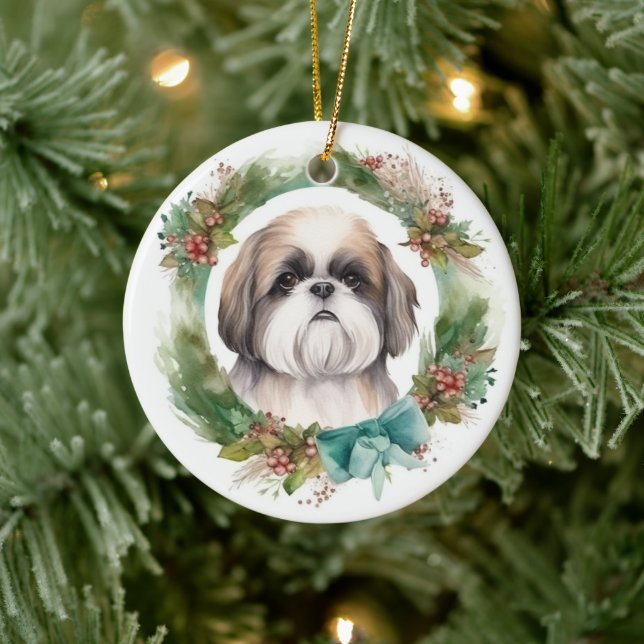 Adorno De Cerámica Navidades Shih Tzu abuchean presentación festiva (Árbol)