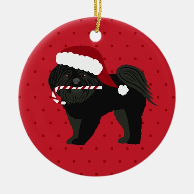 Adorno De Cerámica Navidades Shih Tzu Black Puppy Cut (Frente)