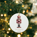 Adorno De Cerámica Navidades simples de color blanco rosado<br><div class="desc">Fondo blanco,  y un petardo rosado. Personalice y agregue un nombre y un año.</div>