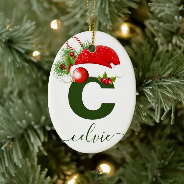 Adorno De Cerámica Navidades simples de monogramas personalizados por (Árbol)