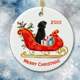 Adorno De Cerámica Navidades Sleigh Black Labrador Recuperador Perro