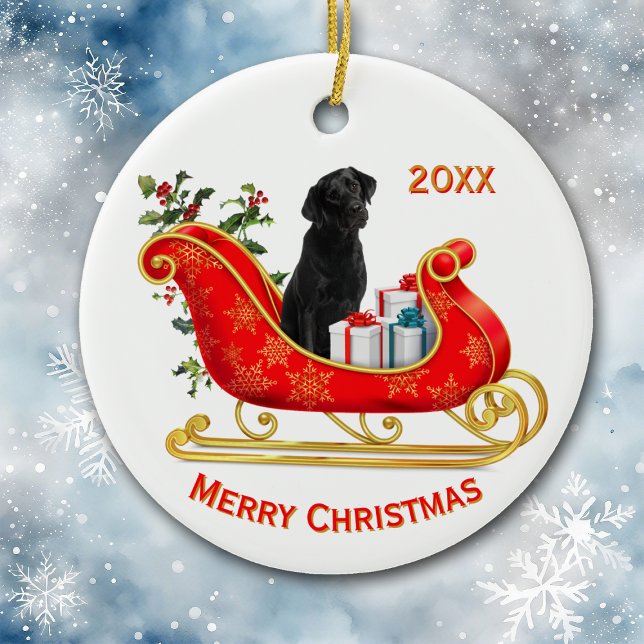Adorno De Cerámica Navidades Sleigh Black Labrador Recuperador Perro (Subido por el creador)
