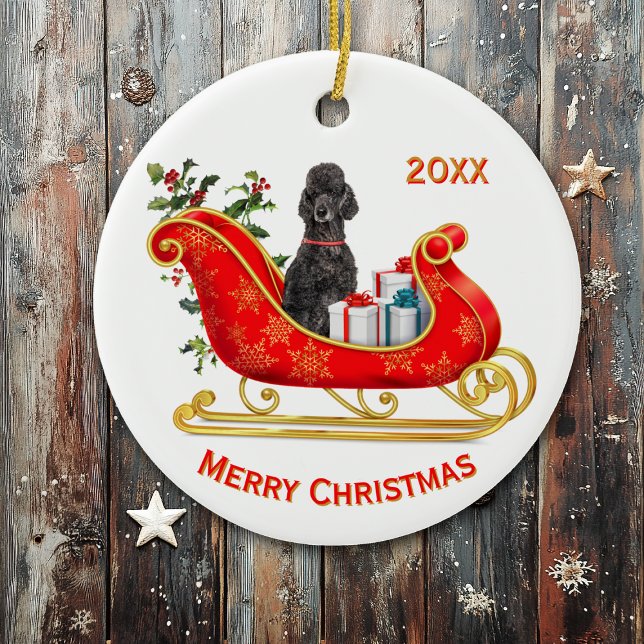 Adorno De Cerámica Navidades Sleigh Black Poodle Dog (Subido por el creador)
