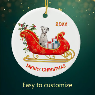 Adorno De Cerámica Navidades Sleigh Dalmatian Dog