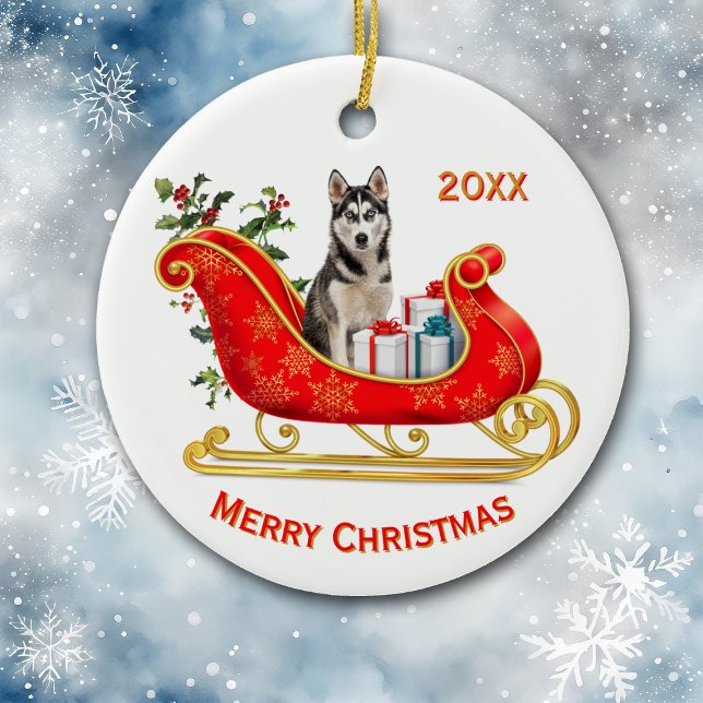 Adorno De Cerámica Navidades Sleigh Siberian Husky Dog (Subido por el creador)