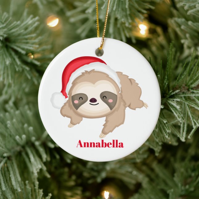 Adorno De Cerámica Navidades sloth love santa add name message (Árbol)