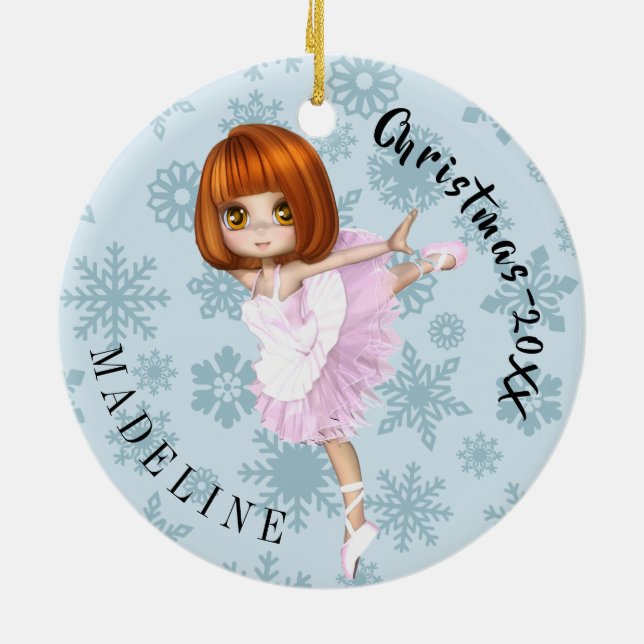 Adorno De Cerámica Navidades Snowflake Cute Ballerina Foto Azul (Atrás)